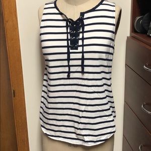 The Limited sleeveless lace up striped tank-med